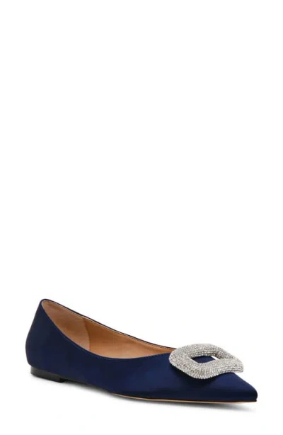 Steve Madden Tink Pointed Toe Flat In Navy Satin