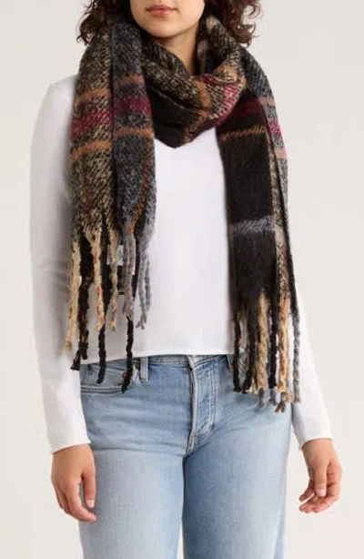 Steve Madden Tinsel Shine Plaid Scarf In Black