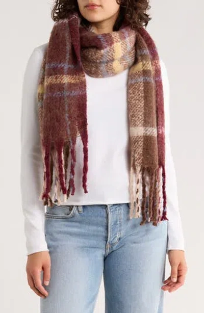 Steve Madden Tinsel Shine Plaid Scarf In Brown