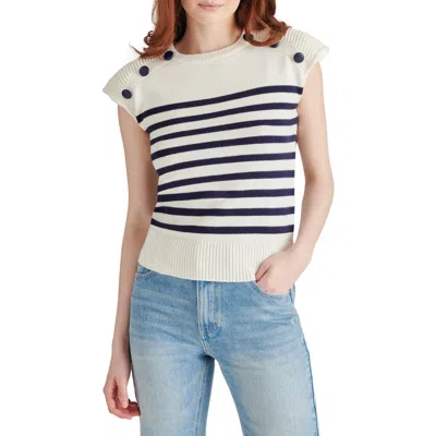 STEVE MADDEN STEVE MADDEN TOMAS STRIPE BUTTON SHOULDER CAP SLEEVE SWEATER