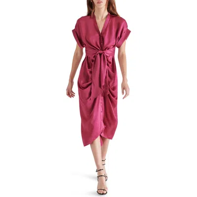 Steve Madden Tony Satin Shirtdress In Forest Berry