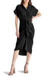 Steve Madden Tori Belted Ruched Midi Shirtdress In Black