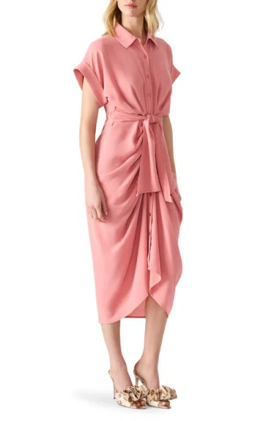 Steve Madden Tori Belted Ruched Slub Midi Shirtdress