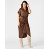 Steve Madden Tori Tie Waist Midi Shirtdress In Gold