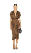 Steve Madden Tori Tie Waist Midi Shirtdress In Cocoa