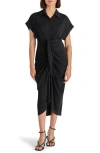 Steve Madden Tori Belted Ruched Midi Shirtdress In Black