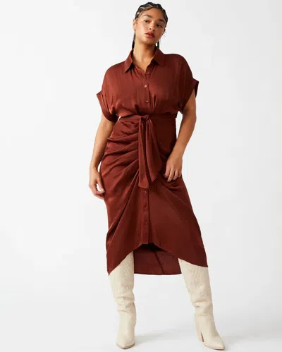 Steve Madden Tori Shirt Dress Women 0 Brown Tie-front Short Sleeve Preppy Erk181