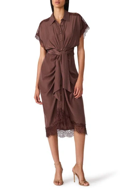 Steve Madden Tori Belted Lace Trim Dress In Brown
