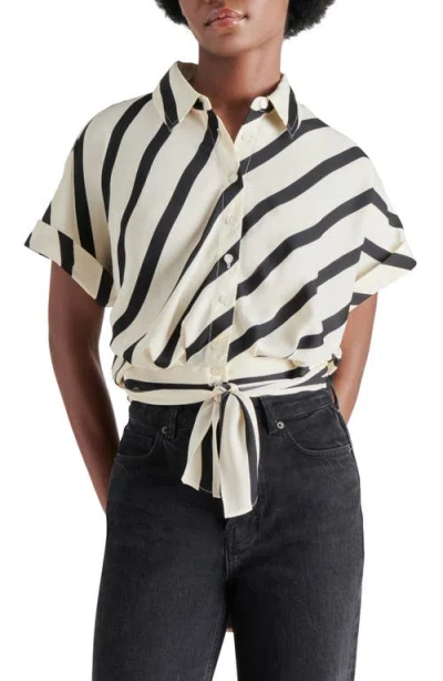 Steve Madden Tori Stripe Short Sleeve Tie Front Shirt In Cream