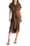 Steve Madden Tori Tie Waist Midi Shirtdress In Coco