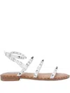 Steve Madden Travel Womens Studded Ankle Strap Flat Sandals In White