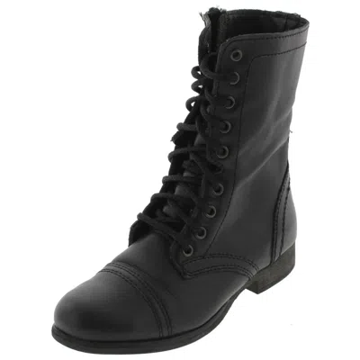 Steve Madden Troopa Womens Leather Lace Up Combat Boots In Black