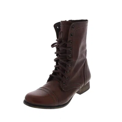 Steve Madden Troopa Womens Leather Lace Up Combat Boots In Brown