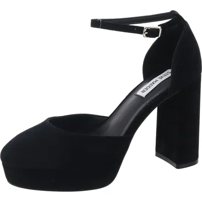 Steve Madden Truth Womens Suede Ankle Strap Platform Heels In Black