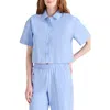 Steve Madden Tula Stripe Short Sleeve Button-up Shirt In Vintage Blue