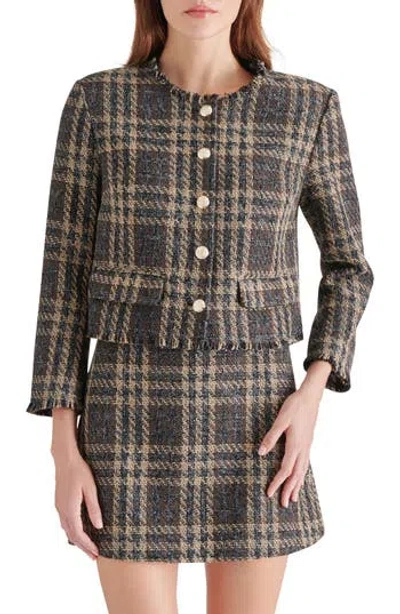 Steve Madden Tweed Three-quarter Sleeve Jacket In Brown