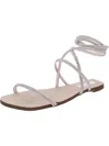 Steve Madden Twirl Womens Rhinestone Ankle Wrap Flat Sandals In Silver