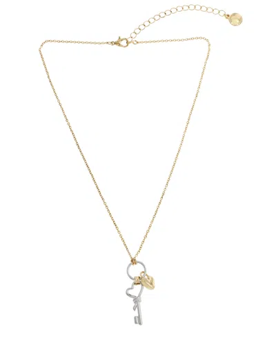 Steve Madden Two Tone Heart Knot Lock Key Charm Pendant Necklace In Gold