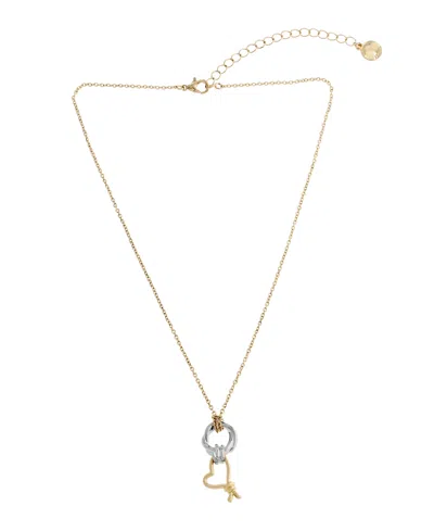 Steve Madden Two Tone Heart Knot Pendant Necklace In Gold