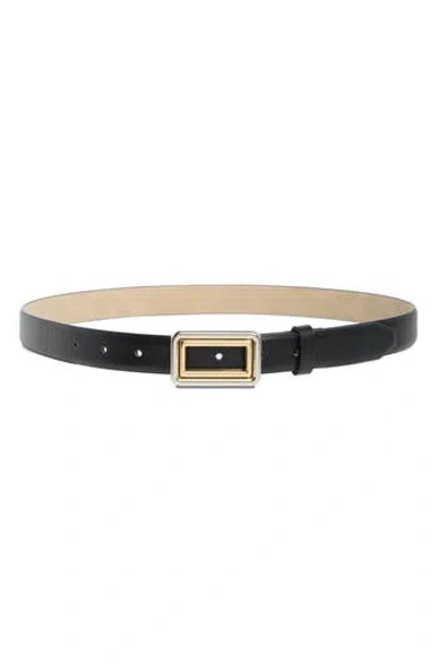 Steve Madden Two-tone Buckle Textured Faux Leather Belt In Black