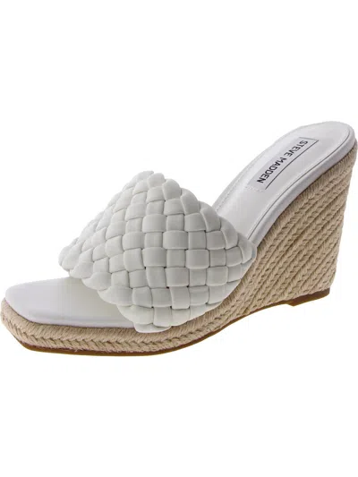 Steve Madden Udele Womens Braided Slip-on Wedge Sandals In White