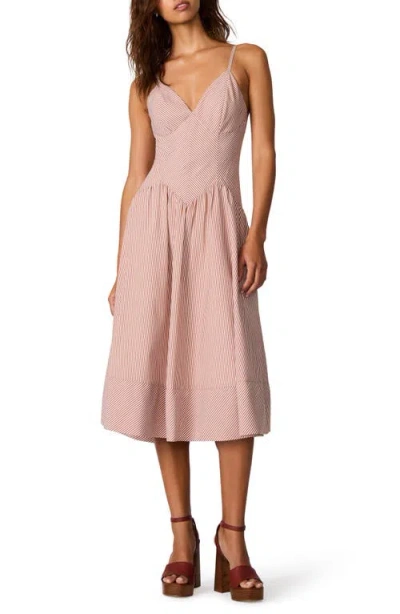 Steve Madden Una Stripe Seersucker Midi Dress In Pink