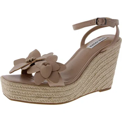 Steve Madden Universal Womens Applique Faux Leather Wedge Sandals In White