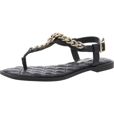 Steve Madden Unlock Womens Chain Faux Leather Thong Sandals In Black