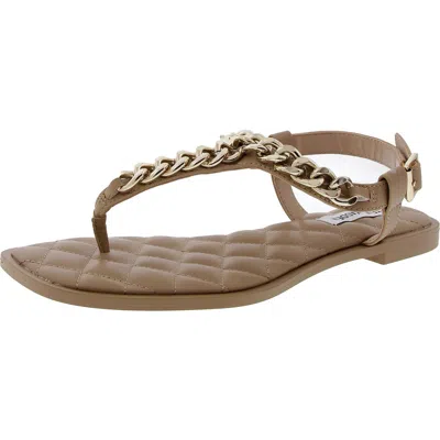Steve Madden Unlock Womens Chain Faux Leather Thong Sandals In Brown