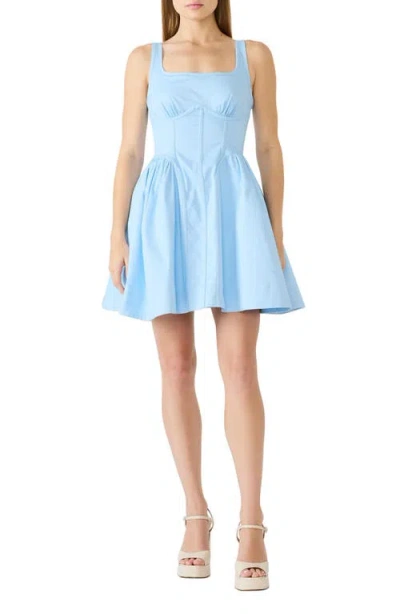 Steve Madden Vail Corset Bodice Stretch Cotton Minidress In Blue