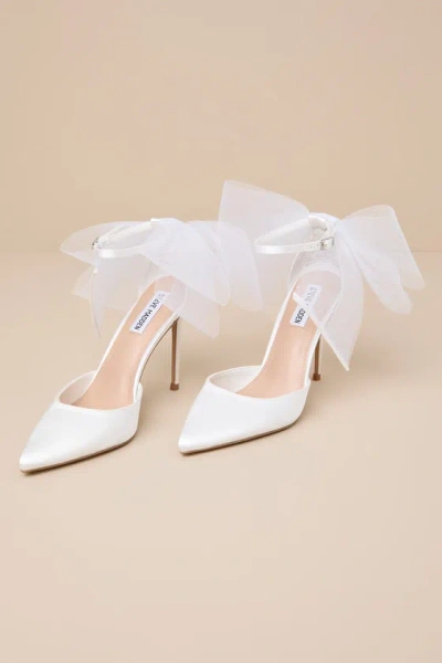 Steve Madden Valenteen White Satin Mesh Bow Pointed-toe Ankle-strap Pumps In Multi