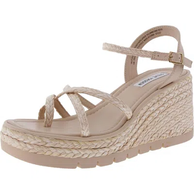 Steve Madden Valet Womens Faux Leather Wedge Ankle Strap In Beige