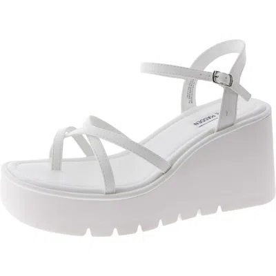 Steve Madden Valet Womens Faux Leather Wedge Ankle Strap In White