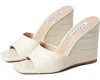Steve Madden Veles Sandals Women's Us 6 Bone Croco Square Toe Wedge Heel Khd752 In White