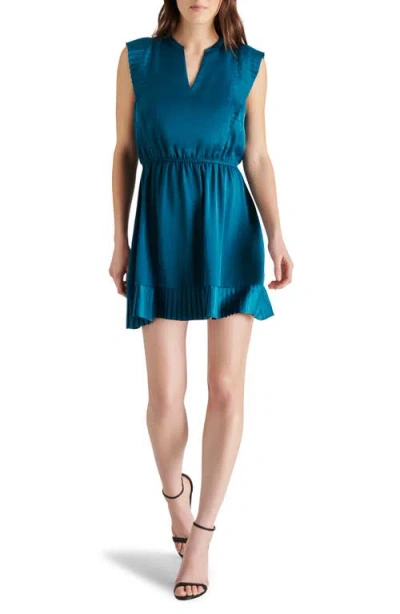 Steve Madden Verona Pleated Cap Sleeve Minidress In Midnight Teal