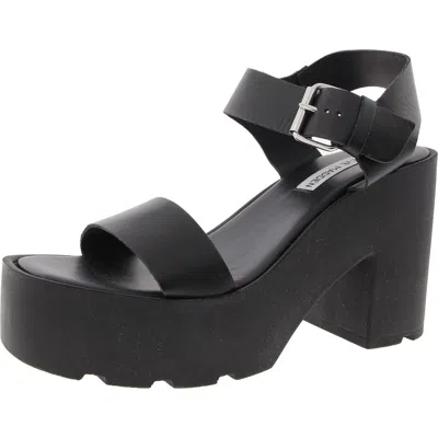 Steve Madden Vesta Womens Buckle Faux Leather Platform Sandals In Black