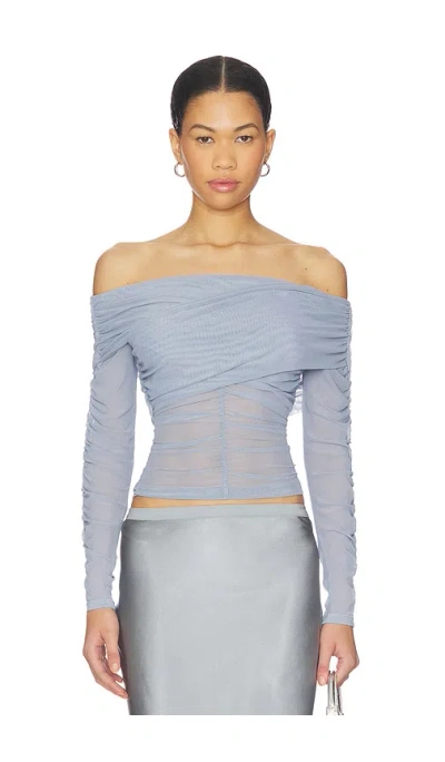 Steve Madden Viktoria Off-the-shoulder Mesh Top In Blue