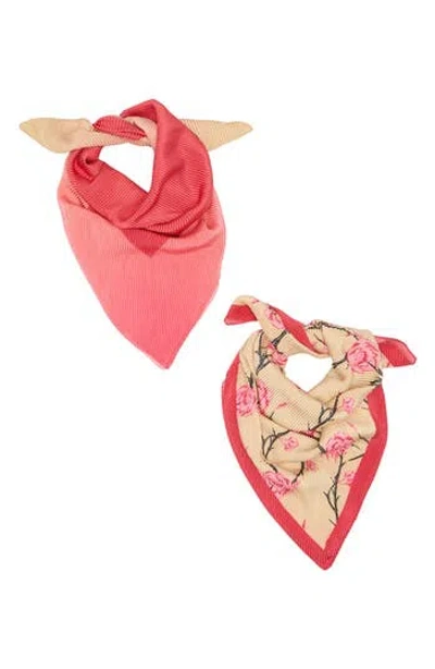 Steve Madden Vines & Roses 2-pack Satin Scarves In Pink