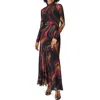 Steve Madden Vivara Printed Long Sleeve Mesh Maxi Dress In Multi