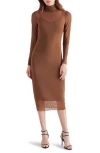 Steve Madden Vivienne Long Sleeve Mesh Midi Dress In Coco