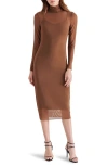 Steve Madden Vivienne Long Sleeve Mesh Midi Dress In Coco