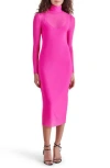 Steve Madden Vivienne Long Sleeve Mesh Midi Dress In Pink Glo