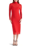 Steve Madden Vivienne Long Sleeve Mesh Midi Dress In Red