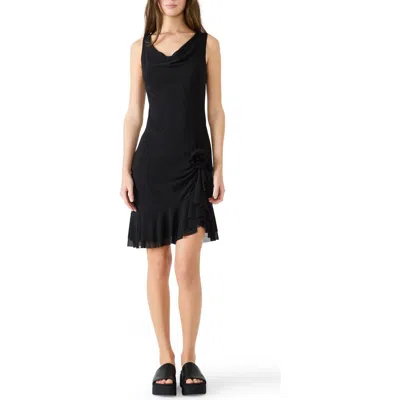 Steve Madden Wallis Sleeveless Ruffle Hem Mini Dress In Black