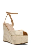 Steve Madden Wanona Ankle Strap Peep Toe Platform Wedge Sandal In Nat Raffia