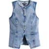 Steve Madden Wesley Denim Button-up Vest In East Side Wash