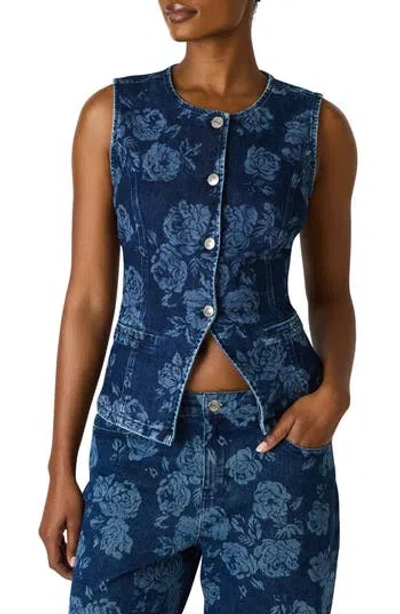 Steve Madden Wesley Floral Denim Vest In Blue
