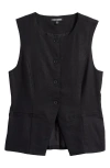 Steve Madden Wesley Linen Blend Button-up Vest In Black