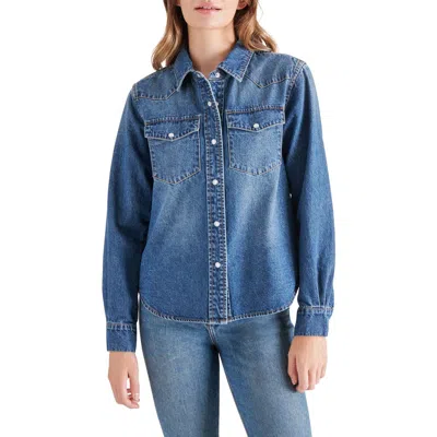 Steve Madden Western Denim Snap-up Shirt In Blue Denim