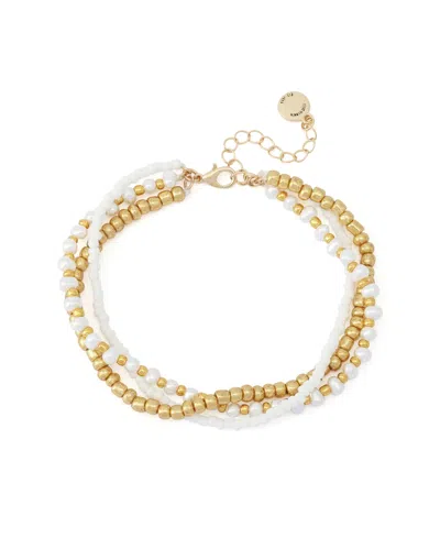 Steve Madden White Vintage Luxe Shell Beaded Layered Anklet In Multi